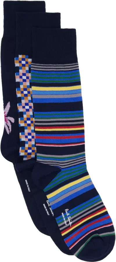Paul Smith Three-pack Navy Seasonal Socks In Multi