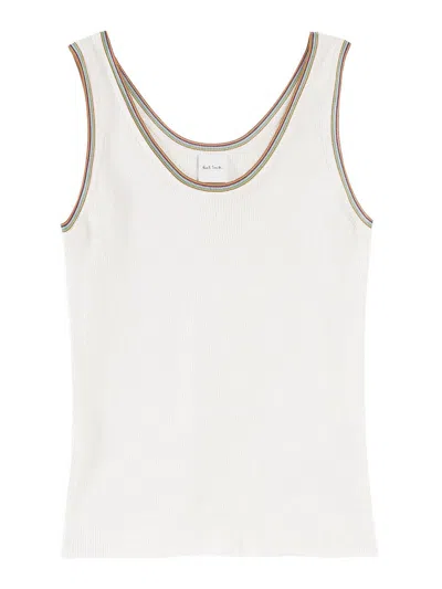 Paul Smith Top In Maglia Bordo Riga Ps In White