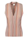 Paul Smith Multi-color Striped Top With Deep V-neckline In Multicolor