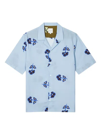Paul Smith Tri Flower Revere Shirt In Blue