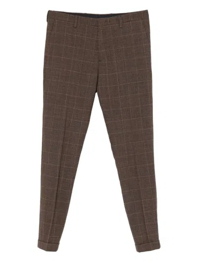 Paul Smith Checked Straight-leg Trousers In Brown