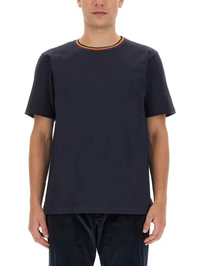 Paul Smith T-shirt Con Collo Stripes Logo In Black