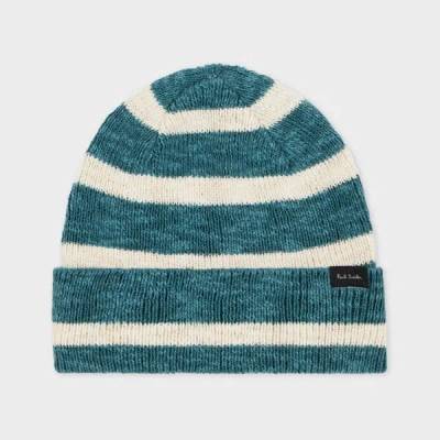 Paul Smith Turquoise And White Stripe Cotton-blend Beanie Green