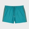 Paul Smith Turquoise Swim Shorts With 'artist Stripe' Trim Blue In Blue