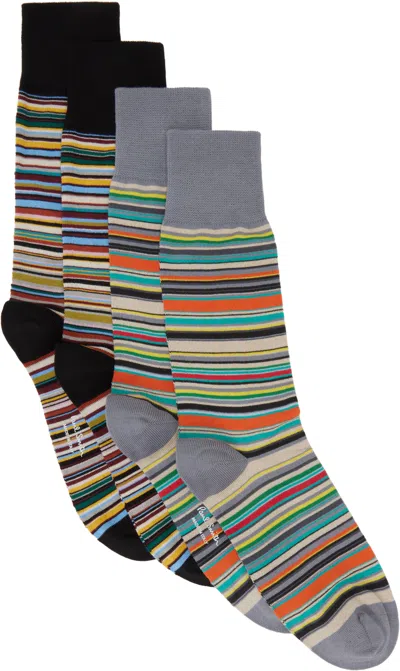 Paul Smith Two-pack Gray & Black Signature Stripe Socks In 1b Multicolour