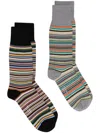 Paul Smith Two-pack Striped Cotton Socks In Black