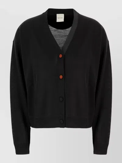 Paul Smith V Neck Knit Top Long Sleeves In Black