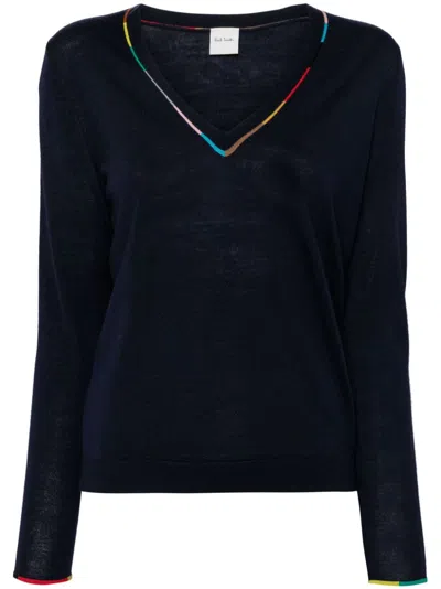 Paul Smith V-neck Merino-wool Jumper In Blue