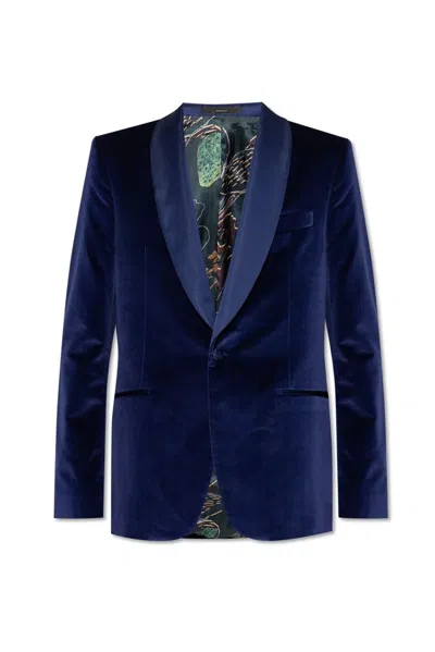 Paul Smith Single-breasted Velvet Blazer In Blue