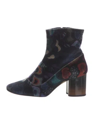 Pre-owned Paul Smith Velvet Floral Print Boots In Blue