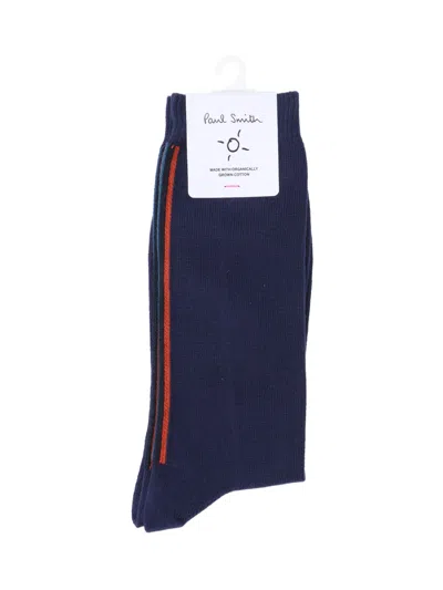 Paul Smith "vertical Artist Stripe" Logo Socks In Blue