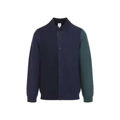 Paul Smith Very Dark Navy Wool Knit Cardigan Shirt In Multi