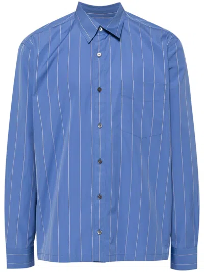 Paul Smith Vetical-stripe Print Cotton Shirt In Blue