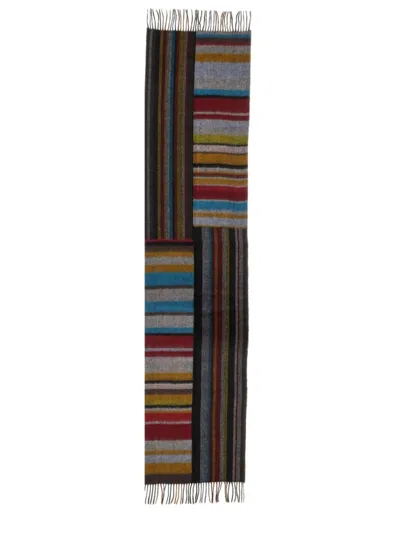 Paul Smith Vibrant Striped Leather And Cashmere Scarf In Multicolour