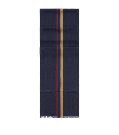 Paul Smith Virgin Wool-blend Central Stripe Scarf In Navy