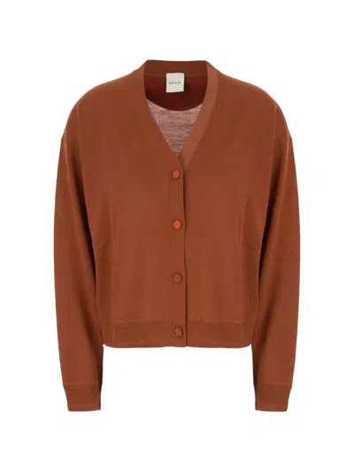 Paul Smith Cropped V-neck Cardigan With Button-down Front And Soft Texture In Brown