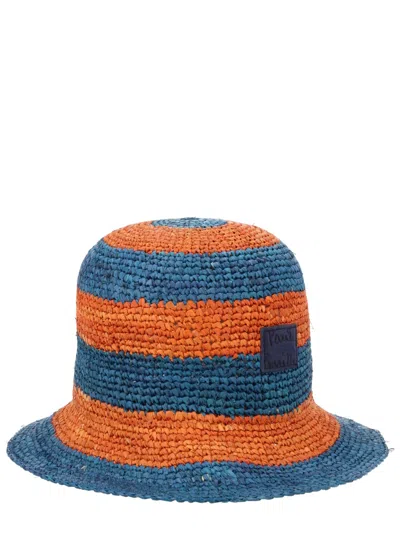 Paul Smith W1a-723a-u004_42 Straw With Patch Logo Sun Hat In Blue