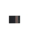 Paul Smith Black Leather Signature Stripe Block Credit Card Holder In Black