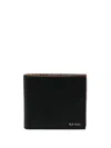 Paul Smith Black Leather Wallet With Signature Stripe Pattern In Black