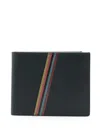 Paul Smith Navy Leather Artist Stripe Compact Billfold Wallet Blue In Blue
