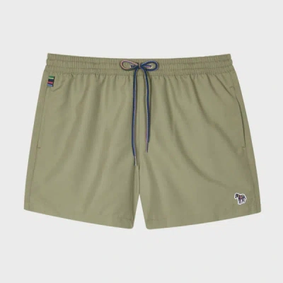 PAUL SMITH WASHED KHAKI ZEBRA LOGO SWIM SHORTS GREEN