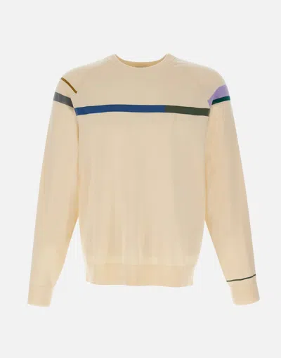 Paul Smith Organic Cotton Sweater With Multicolor Stripes In White