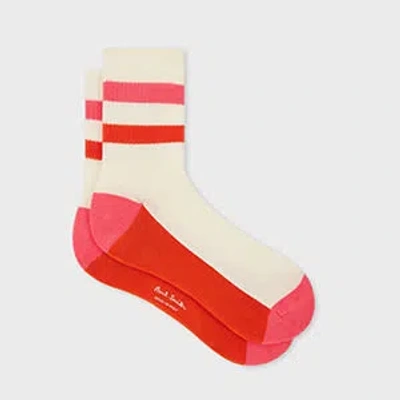 Paul Smith White And Pink Ribbed Socks In Multi