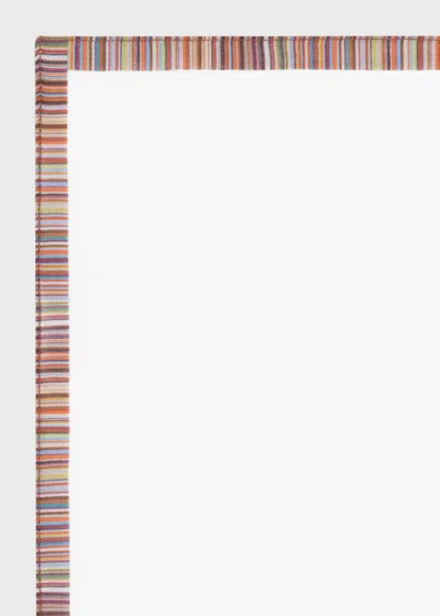 Paul Smith White Cotton Pocket Square With 'signature Stripe' Border