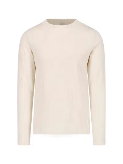 Paul Smith White Linen-blend Long Sleeve Ribbed Knit Top In Neutral