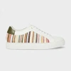 Paul Smith White 'painted Signature Stripe' Leather 'basso' Trainers Multicolour In Multi