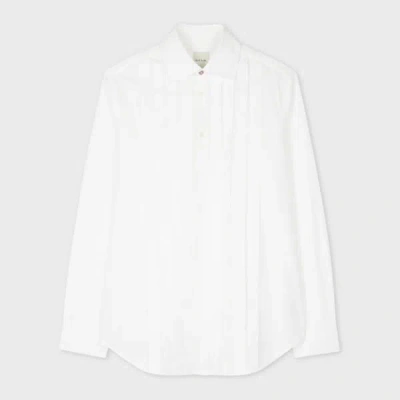 Paul Smith White Pleated-front Half-placket Cotton Shirt