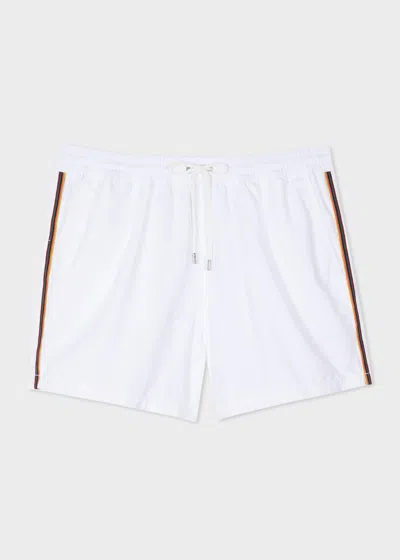 PAUL SMITH WHITE SWIM SHORTS WITH 'ARTIST STRIPE' TRIM