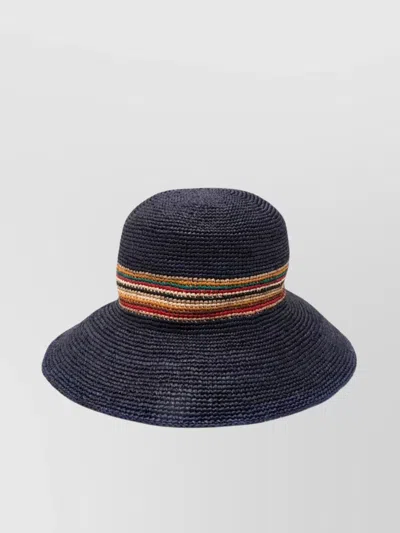Paul Smith Wide Brim Straw Hat With Multicolor Band In Navy