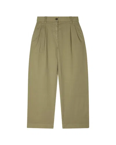 Paul Smith Wide-leg Cropped Khaki Trousers With Elasticated Waist
