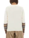 Paul Smith Women's Cream Merino Wool 'signature Stripe' Cuff Sweater White In White