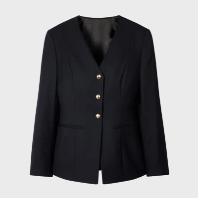 Paul Smith Women's A Suit To Travel In - Navy Collarless Tailored Jacket Blue In Black