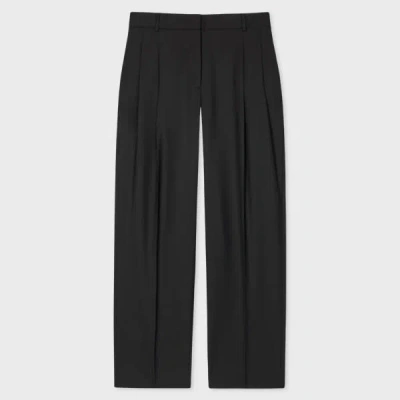 PAUL SMITH WOMEN'S 'A SUIT TO TRAVEL IN' BLACK WOOL TWILL PLEATED TROUSERS