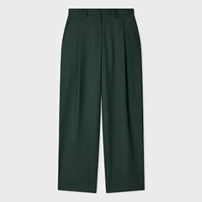 Paul Smith Women's A Suit To Travel In - Dark Green Pleated Wide Leg Wool Trousers