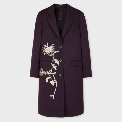 Paul Smith Women's Aubergine 'thistleberry' Wool-blend Epsom Coat Purple