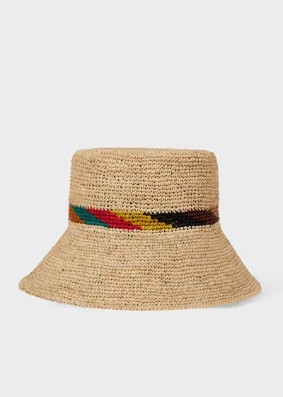 Paul Smith Women's Beige 'signature Stripe' Trim Straw Hat White