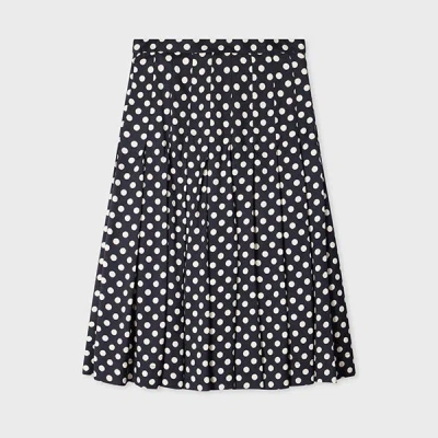 Paul Smith Women's Black And White Polka Dot Stitched Pleat Midi Skirt
