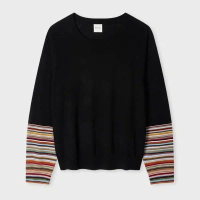 Paul Smith Women's Black Merino Wool 'signature Stripe' Cuff Sweater