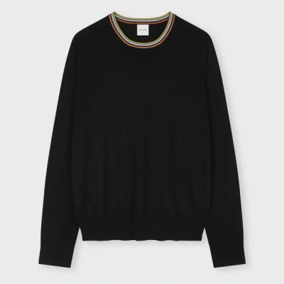 Paul Smith Women's Black 'signature Stripe' Crew Neck Merino Wool Sweater