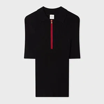 Paul Smith Women's Black Zip-neck Knitted Polo Shirt