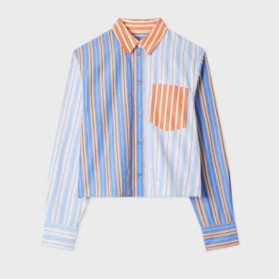 Paul Smith Women's Blue And Red 'mix Up Stripe' Cropped Shirt In Multi