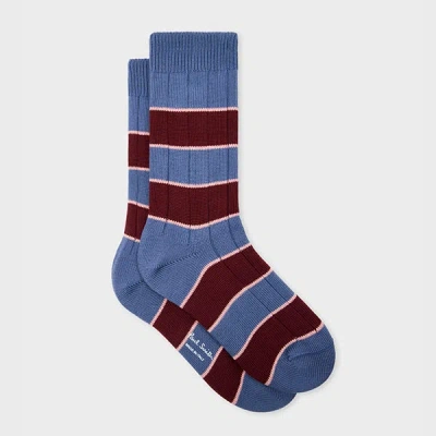Paul Smith Women's Blue Block Stripe Ribbed Socks