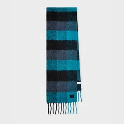 Paul Smith Women's Blue Merino Wool Check Scarf