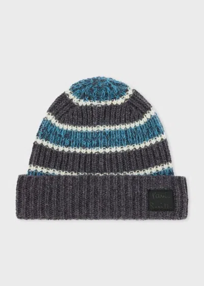 Paul Smith Women's Blue Mohair-blend Contrast Stripe Beanie Grey In Gray