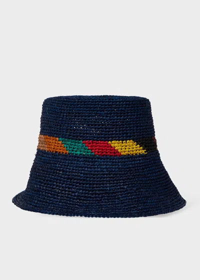 Paul Smith Women's Blue 'signature Stripe' Trim Straw Hat