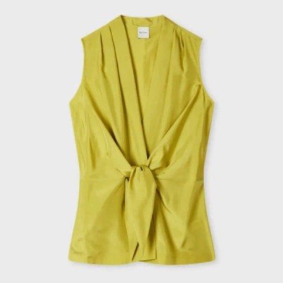 Paul Smith Women's Bright Green Silk Front Tie Top In Yellow